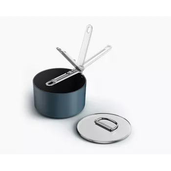 Joseph Joseph Space 19 cm kasserolle med låg og sammenklappeligt håndtag, aluminium, keramisk slip-let belægning, midnatsblå (45038)
