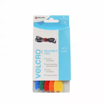 VELCRO VEL-EC60250 velcro-kabelbånd - Farver blandet (blå, grøn, orange, rød, gul) - 20 cm x 12 mm - 5-pak