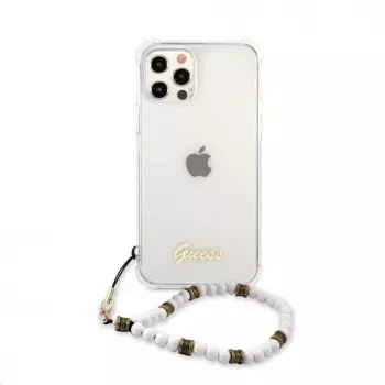Guess Apple iPhone 12/12 Pro PC Script and White Pearls cover gennemsigtig