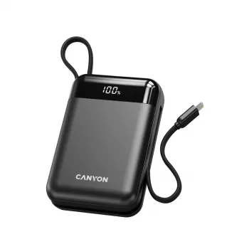Canyon OnPower 204 20000 mAh Power Bank with USB-C and Lightning Cables, Black