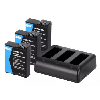 Newell trekanals oplader SDC-USB-C og 3 BCX-204-batterier til DJI Osmo Action
