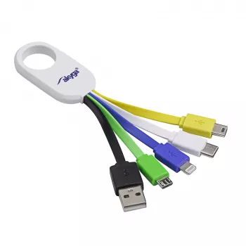 Akyga AK-AD-51 5-i-1 USB-ladekabel-nøglering, USB-A til USB-C / Micro-USB / Mini-USB / Lightning