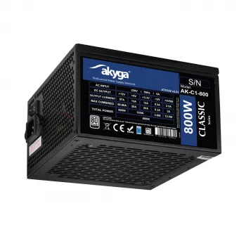 Akyga Classic AK-C1-800 ATX-strømforsyning 800 W, 80 PLUS, aktiv PFC, 120 mm-blæser