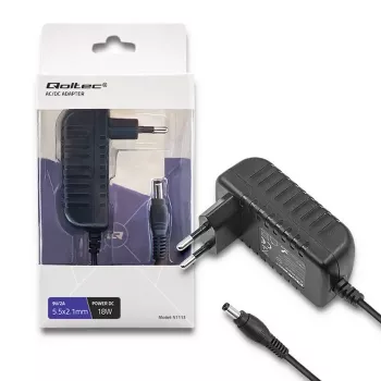 Qoltec strømforsyning 18W 9V 2A 5,5x2,1mm EU-stik sort