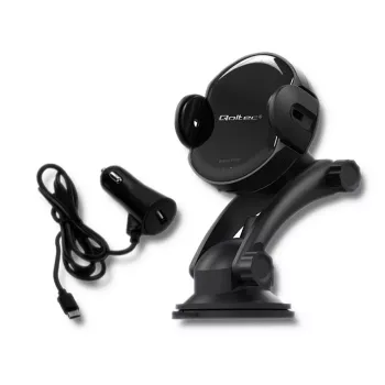 Qoltec PRO trådløs biloplader med IR-holder 15W QC 3.0 USB Type-C sort