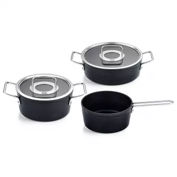 Fissler Adamant Cookware Set, 3 Pieces: 20 cm Cooking Pot, 24 cm Stewing Pot and 18 cm Saucepan, with Glass Lids (156-115-03-000/0)
