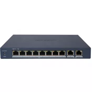 Hikvision DS-3E1510P-EI/M(B) LinkVu 10-port Layer 2 managed PoE-switch med 8 PoE-porte og 2 SFP-uplinks