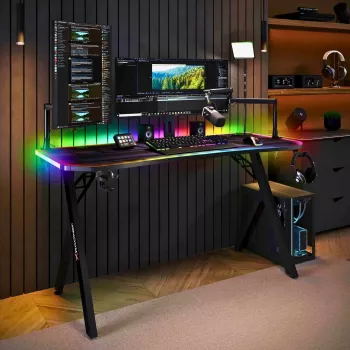 X Rocker Lumio XL RGB gaming-skrivebord med RGB-belysning og musemåtte, 140 cm