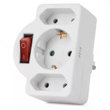ENTAC vægstikdåse-adapter 2x Euro 1x Schuko med kontakt hvid