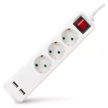 ENTAC stikdåse 3-vejs med USB 1,5m kontakt hvid