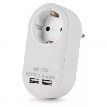 ENTAC stikdåse-adapter med 2x USB-A hvid