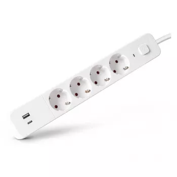 ENTAC stikdåse 4-vejs med 1x USB-A & 1x USB-C, 1,5m hvid