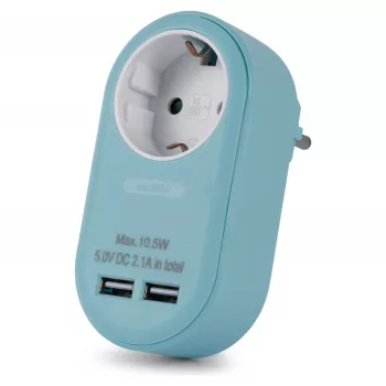 ENTAC stikdåseadapter med 2x USB-A blå