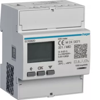 Hager ECR382D 3-faset direkte tilslutning energimåler 80A 4 moduler Modbus MID