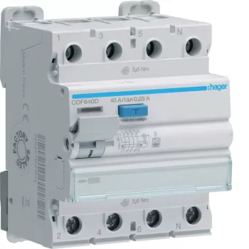Hager CDF640D fejlstrømsafbryder 4-polet 10kA 40A 30mA type F