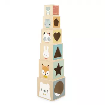 Janod Pure stablepyramide i træ, 6 dele, fra 12 måneder