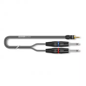 Sommer Cable SC-Onyx 2025 MKII stereo-splitkabel, 2 x 1 x 0,25 mm², 3,5-mm-stereo-minijackstik til 2x 6,3-mm-mono-jackstik, HICON, sort, 2,5 m (ON1W-0250-SW)