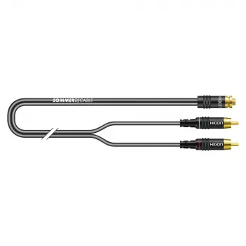 Sommer Cable SC-Onyx 2008 lydadapterkabel, 2 x 1 x 0,08 mm², 2x cinchstik til 3,5 mm stereo minijackstikdåse, HICON, sort, 2,5 m (O84W-0250-SW)