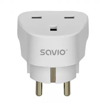 SAVIO Rejseadapter UK Stikkontakt - EU Stik hvid