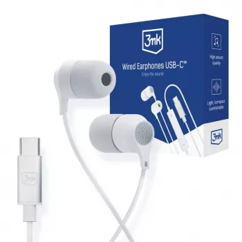 3mk kablede hovedtelefoner USB-C, in-ear med mikrofon, hvid