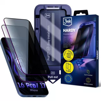 3MK PROTECTION Hardy Privzone 9H privatlivsskærmbeskyttelse til Apple iPhone 16 Pro / iPhone 17
