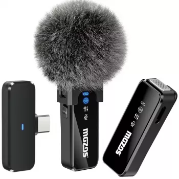 MOZOS MX2-DUAL trådløst lavalier-mikrofonsæt til smartphones, 2 mikrofoner, 2,4 GHz, USB-C