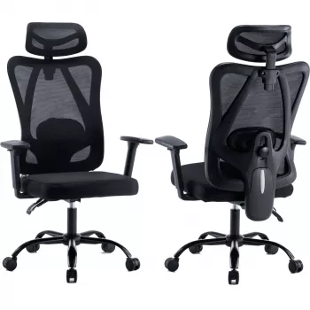 MOZOS ERGO-X Ergonomisk kontorstol med justerbar lændestøtte og hovedstøtte, sort