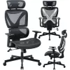 MOZOS ERGO-R Ergonomisk kontorstol med mesh-ryglæn, justerbar lændestøtte, 120 kg belastning, sort