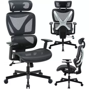 MOZOS ERGO-R Ergonomisk kontorstol med mesh-ryglæn, justerbar lændestøtte, 120 kg belastning, sort
