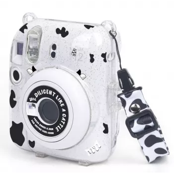 LOVEINSTANT Case for Fujifilm Instax Mini 12 - Cow Print Glitter with Stickers and Photo Pocket