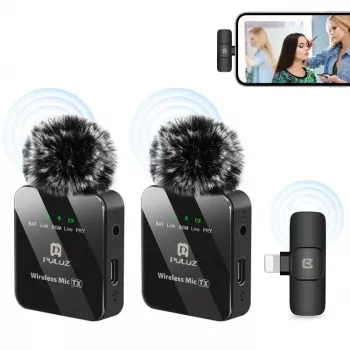 PULUZ PU647B 2x Wireless Lavalier Microphone for iPhone Lightning