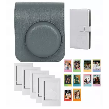 LOVEINSTANT 4-i-1-sæt: beskyttelsescover, fotoalbum (96 fotos), ramme og klistermærker til Fujifilm Instax Mini 41 - grå