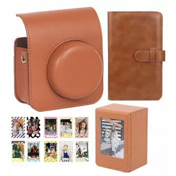 LOVEINSTANT 4-i-1-sæt: kamerataske, fotoalbum, opbevaringsboks, sticker til Fuji Instax Mini 41 - brun