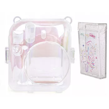 LOVEINSTANT 2-i-1-sæt case cover pouch til Fuji Instax Mini 12 fotoopbevaringsboks transparent shimmer
