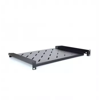 RACKTEL RL-PD600S 1U 19 inch frontmonteret rackhylde, 600 mm dybde, 20 kg bæreevne, sort (RAL 9005)