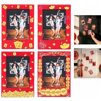 LOVEINSTANT 4x magnetisk billedramme til Instax Mini, rød/guld