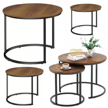 LEAN Sæt med 3-i-1 runde sofaborde, vintage, naturtræ, 51 cm, 40 cm, 30 cm