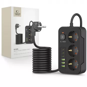 TECH-PROTECT PC3X6 stikdåse 3 USB & 3 Type-C & 3 stik 200 cm sort