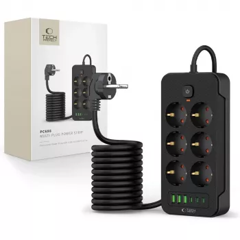 TECH-PROTECT PC6X6 strømskinne 3 USB & 3 Type-C & 6 stik 200 cm sort