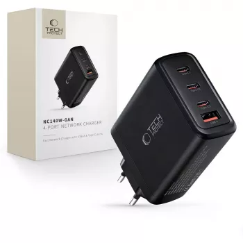 TECH-PROTECT NC140W-GAN 4-port netværkslader PD 140W / QC3.0 sort
