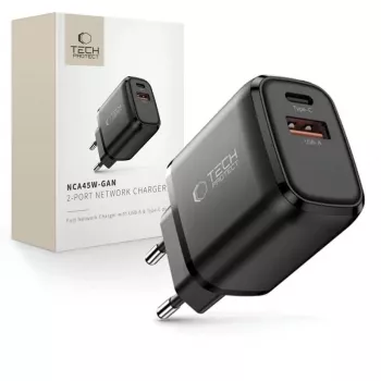TECH-PROTECT NCA45W-GAN 2-port netværkslader PD 45W / QC3.0 sort