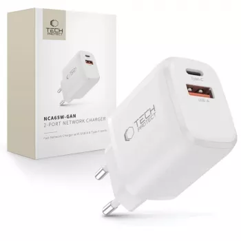 TECH-PROTECT NCA65W-GAN 2-port netværkslader PD 65W / QC3.0 hvid