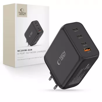 TECH-PROTECT NC200W-GAN 4-port netværkslader PD 200W / QC3.0 sort