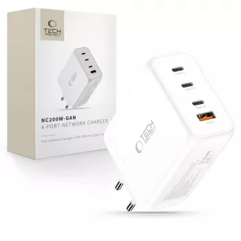 TECH-PROTECT NC200W-GAN 4-port netværkslader PD 200W / QC3.0 hvid