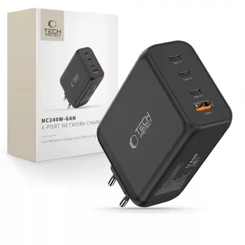 TECH-PROTECT NC240W-GAN 4-port netværkslader PD 240W / QC3.0 sort