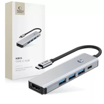 TECH-PROTECT HB01 HUB-ADAPTER 5IN1 TYPE-C + USB3.0 + HDMI 4K 60HZ + PD100W space grey