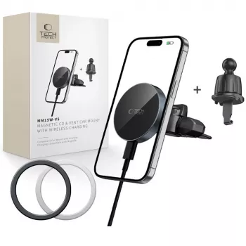 TECH-PROTECT MM15W-V5 Magnetisk MagSafe CD- & ventilationsholder til bil, trådløs oplader 15W sort