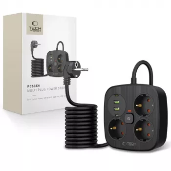 TECH-PROTECT PCS3X4 stikdåse 2 USB & 2 Type-C & 3 stikkontakter 200cm sort