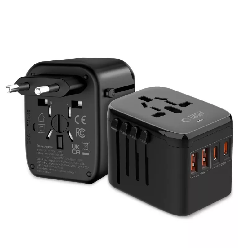 TECH-PROTECT TA200 rejseadapter EU / UK / US / AU sort