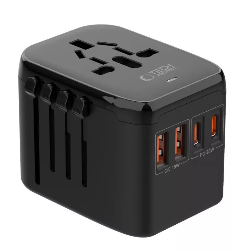 TECH-PROTECT TA200 rejseadapter EU / UK / US / AU sort